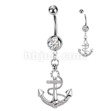 316L Surgical Steel 316L Surgical Steel Anchor Gemmed Dangle Belly... - Image 2