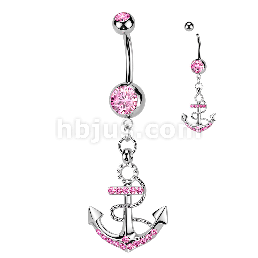 316L Surgical Steel 316L Surgical Steel Anchor Gemmed Dangle Belly... - Image 3