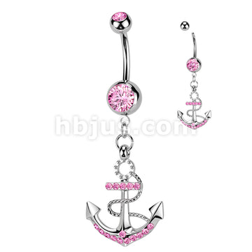 316L Surgical Steel 316L Surgical Steel Anchor Gemmed Dangle Belly... - Image 3