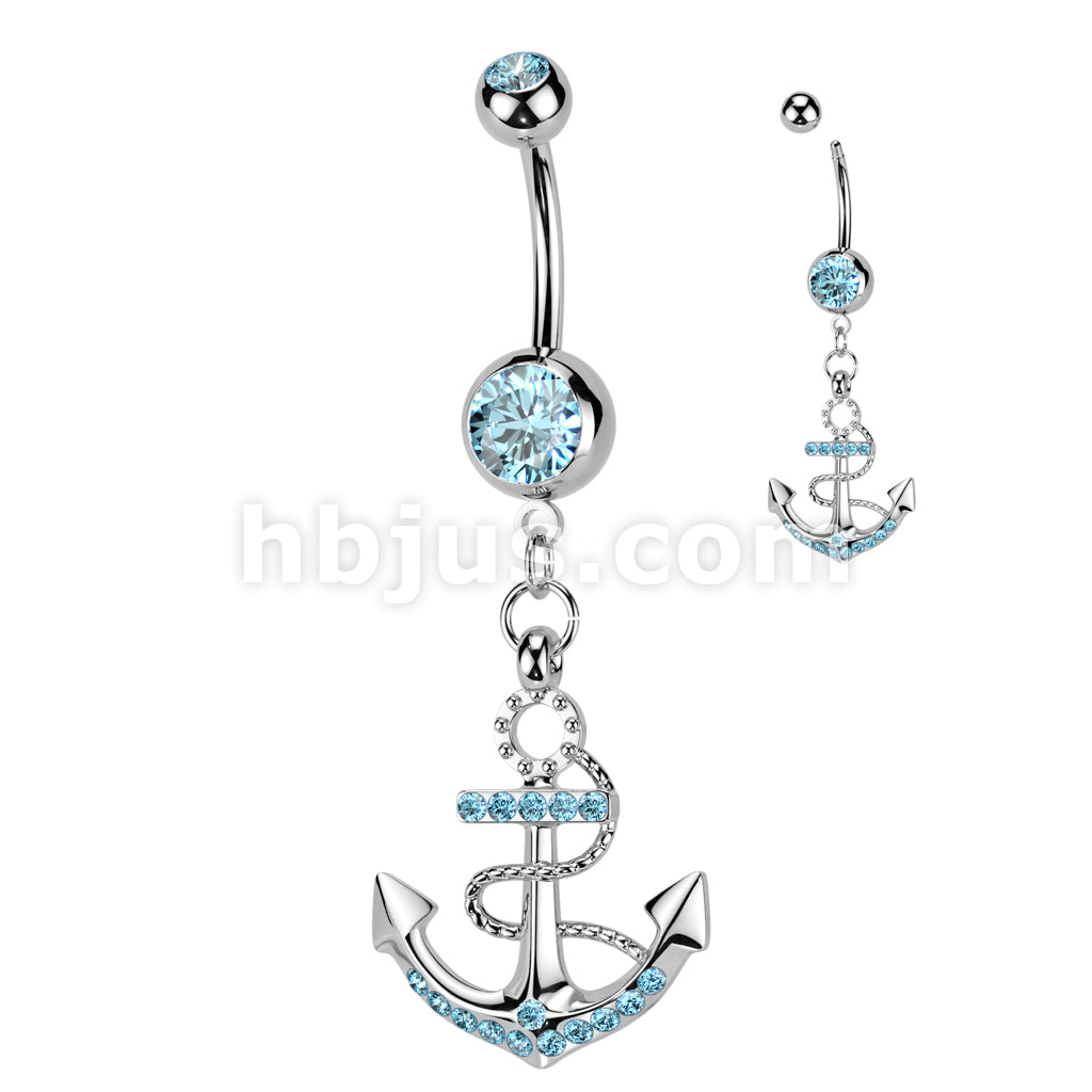 316L Surgical Steel 316L Surgical Steel Anchor Gemmed Dangle Belly... - Image 4