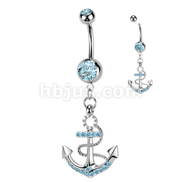 316L Surgical Steel 316L Surgical Steel Anchor Gemmed Dangle Belly... - Image 4