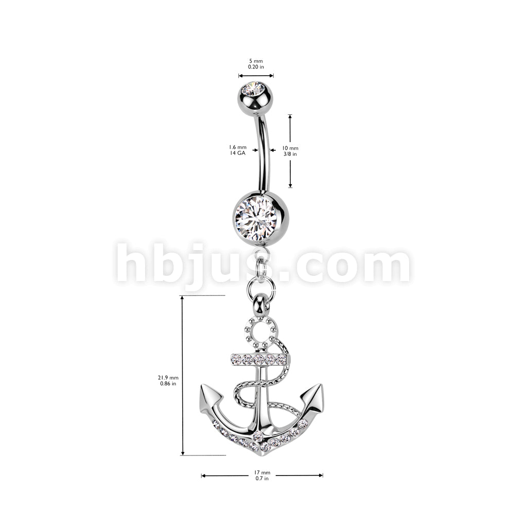 316L Surgical Steel 316L Surgical Steel Anchor Gemmed Dangle Belly... - Image 5
