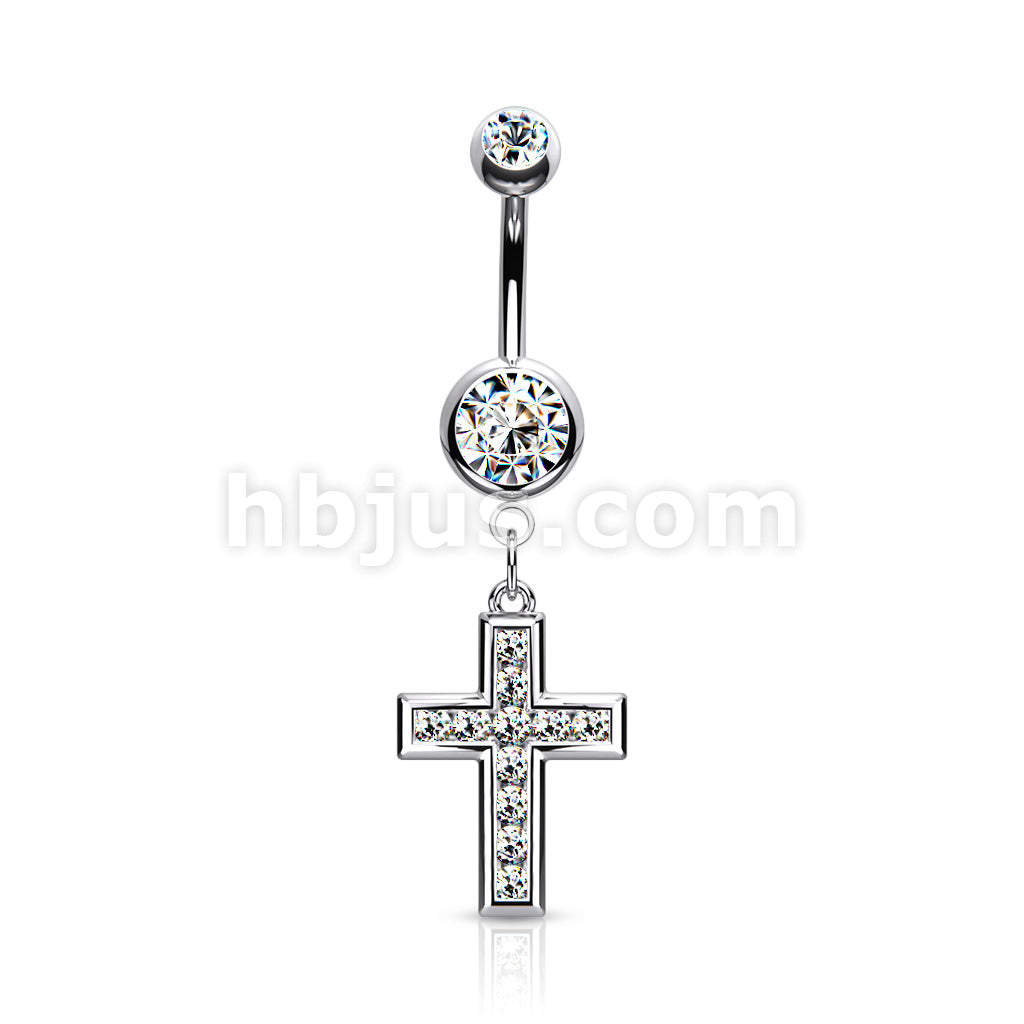 316L Surgical Steel 316L Surgical Steel CZ Set Cross Dangle Belly... - Image 3