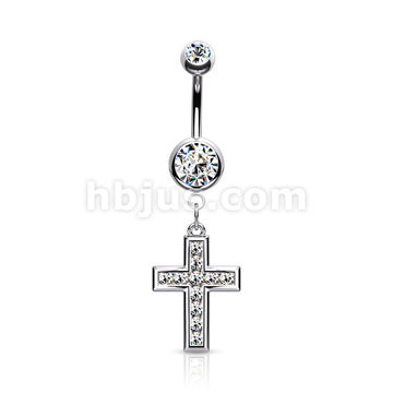 316L Surgical Steel 316L Surgical Steel CZ Set Cross Dangle Belly... - Image 3