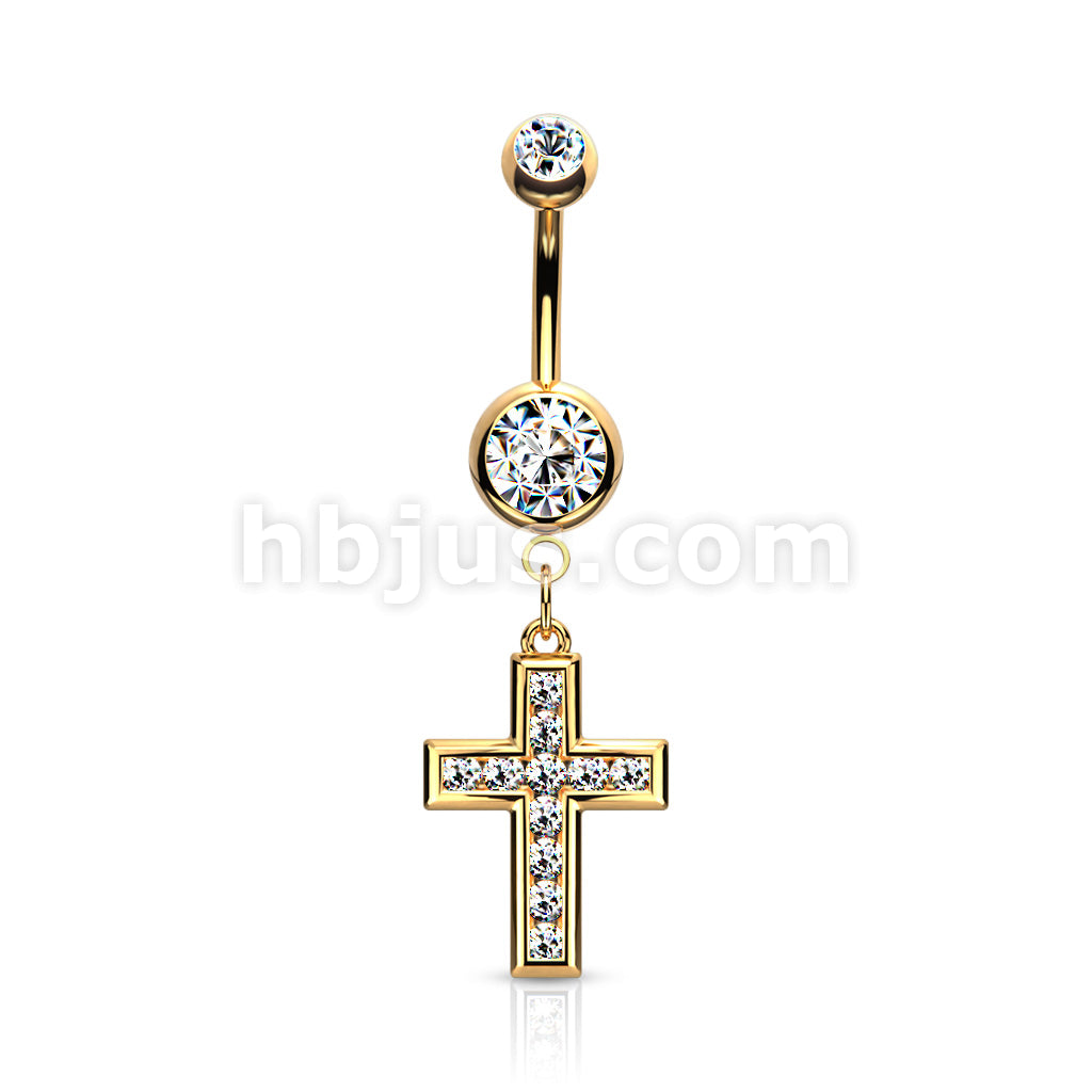 316L Surgical Steel 316L Surgical Steel CZ Set Cross Dangle Belly... - Image 4