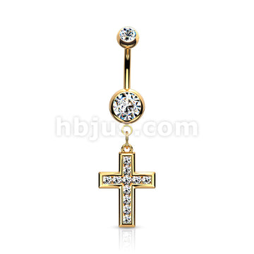 316L Surgical Steel 316L Surgical Steel CZ Set Cross Dangle Belly... - Image 4