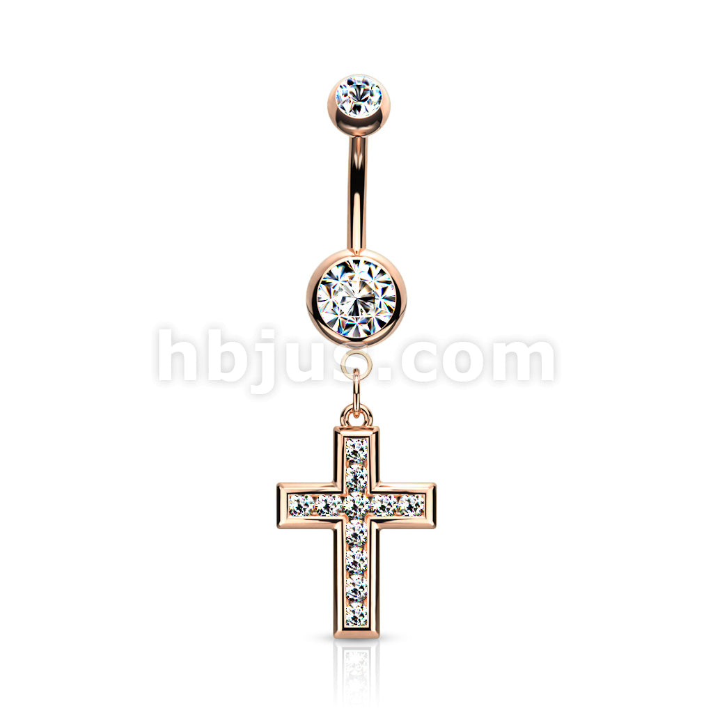 316L Surgical Steel 316L Surgical Steel CZ Set Cross Dangle Belly... - Image 5