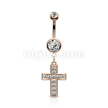 316L Surgical Steel 316L Surgical Steel CZ Set Cross Dangle Belly... - Image 5