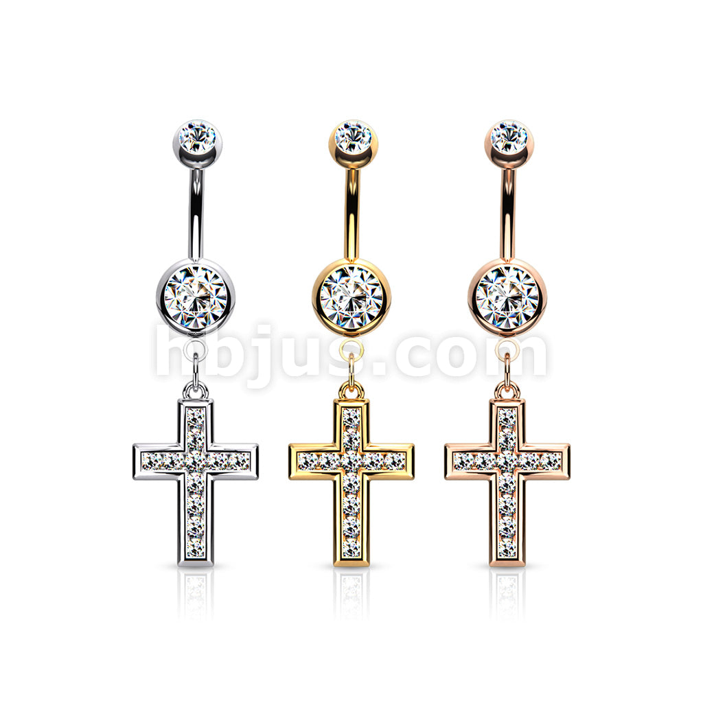 316L Surgical Steel 316L Surgical Steel CZ Set Cross Dangle Belly... - Image 7