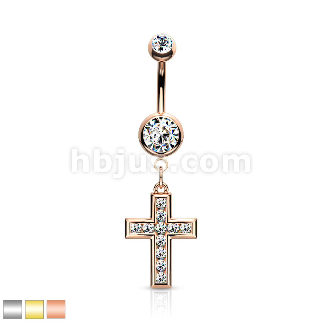 316L Surgical Steel 316L Surgical Steel CZ Set Cross Dangle Belly... - Image 2
