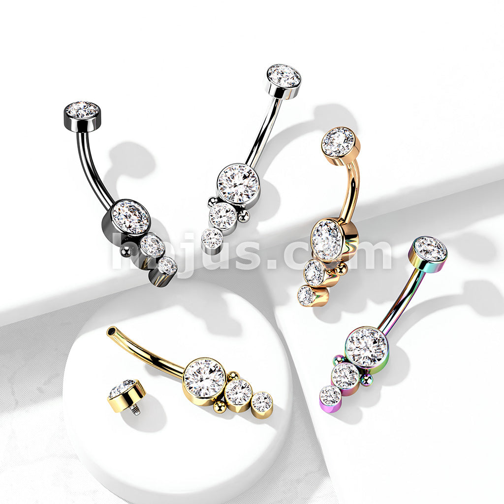 316L Surgical Steel Triple CZ Round Cluster Dropdown With Internally...