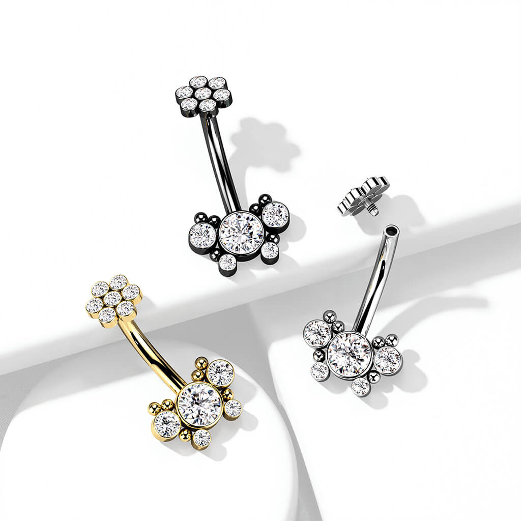 316L Surgical Steel 5 CZ Butterfly and Ball Cluster With Internally...