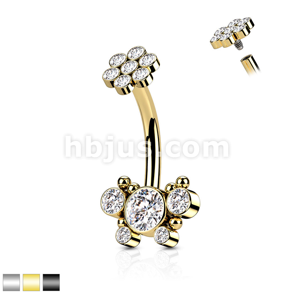 316L Surgical Steel 5 CZ Butterfly and Ball Cluster With Internally... - Image 2