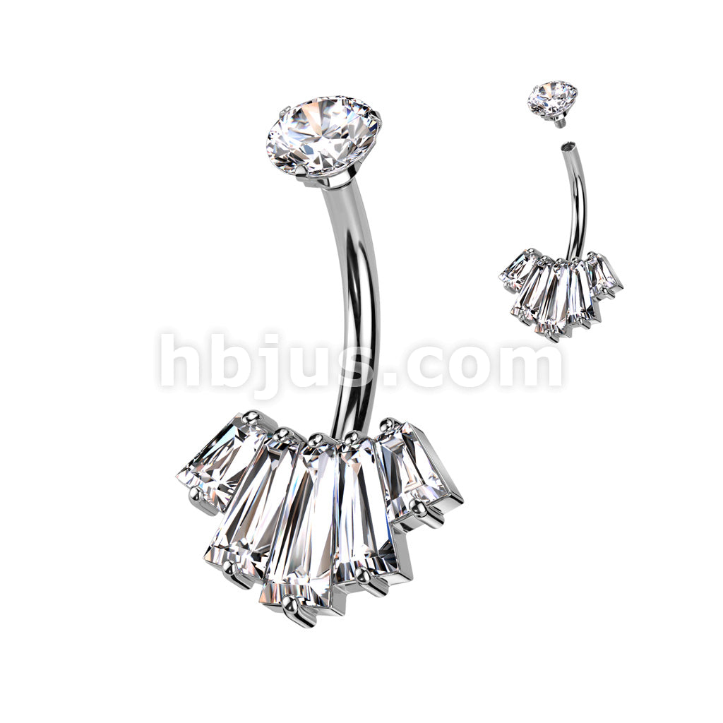 316L Surgical Steel Belly Ring With Internally Threaded Round CZ Top... - Image 2