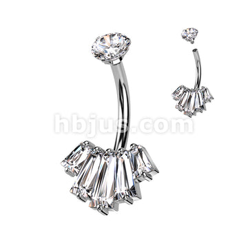 316L Surgical Steel Belly Ring With Internally Threaded Round CZ Top... - Image 2