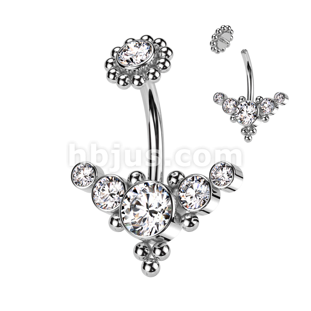 5 Round Bezel Set CZ Curved With Ball Cluster and Bezel Set CZ Center... - Image 4