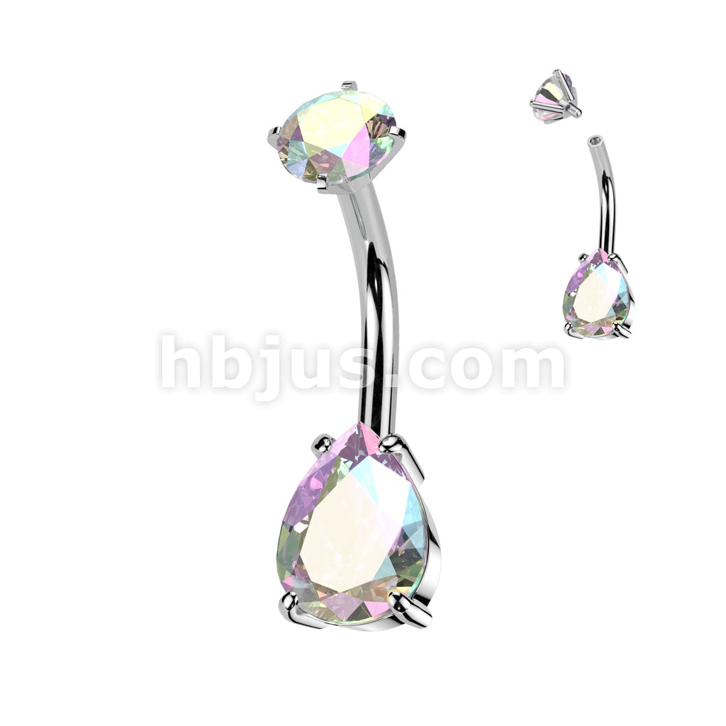 All 316L Surgical Steel Internally Threaded Prong Set Teardrop CZ Belly... - Image 2