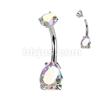 All 316L Surgical Steel Internally Threaded Prong Set Teardrop CZ Belly... - Image 2