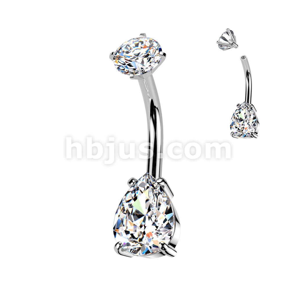 All 316L Surgical Steel Internally Threaded Prong Set Teardrop CZ Belly... - Image 3