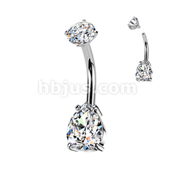 All 316L Surgical Steel Internally Threaded Prong Set Teardrop CZ Belly... - Image 3