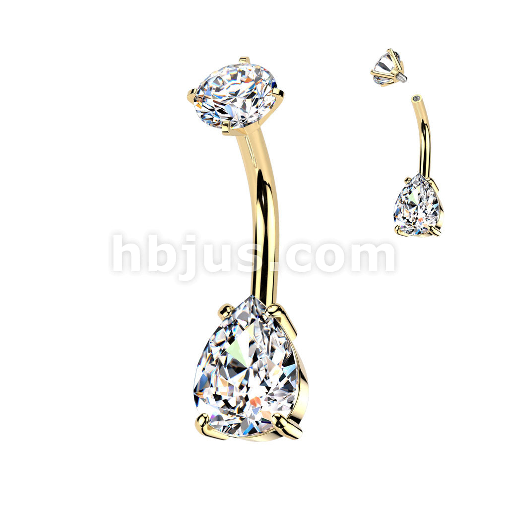 All 316L Surgical Steel Internally Threaded Prong Set Teardrop CZ Belly... - Image 4