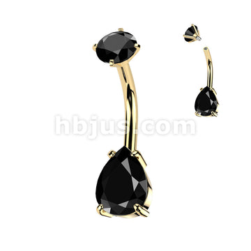 All 316L Surgical Steel Internally Threaded Prong Set Teardrop CZ Belly... - Image 5