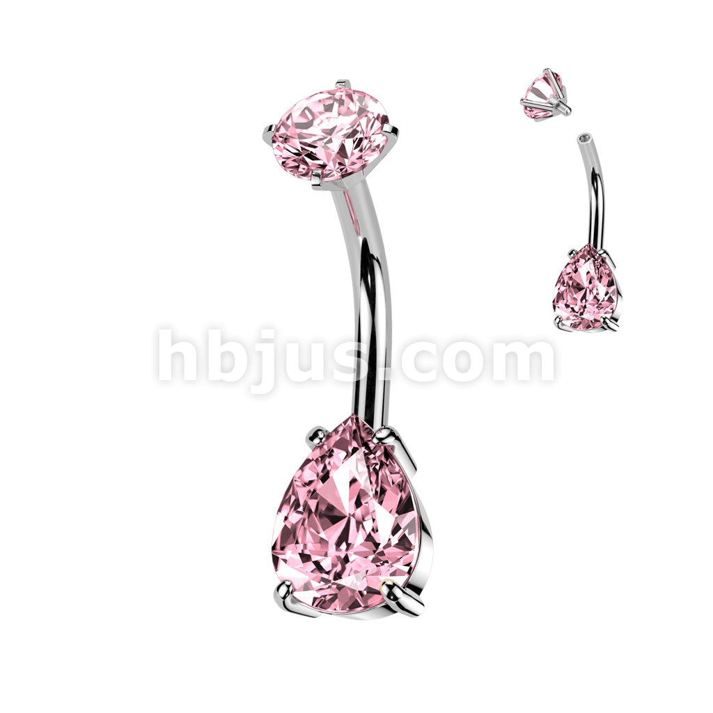 All 316L Surgical Steel Internally Threaded Prong Set Teardrop CZ Belly... - Image 6