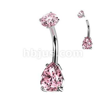 All 316L Surgical Steel Internally Threaded Prong Set Teardrop CZ Belly... - Image 6