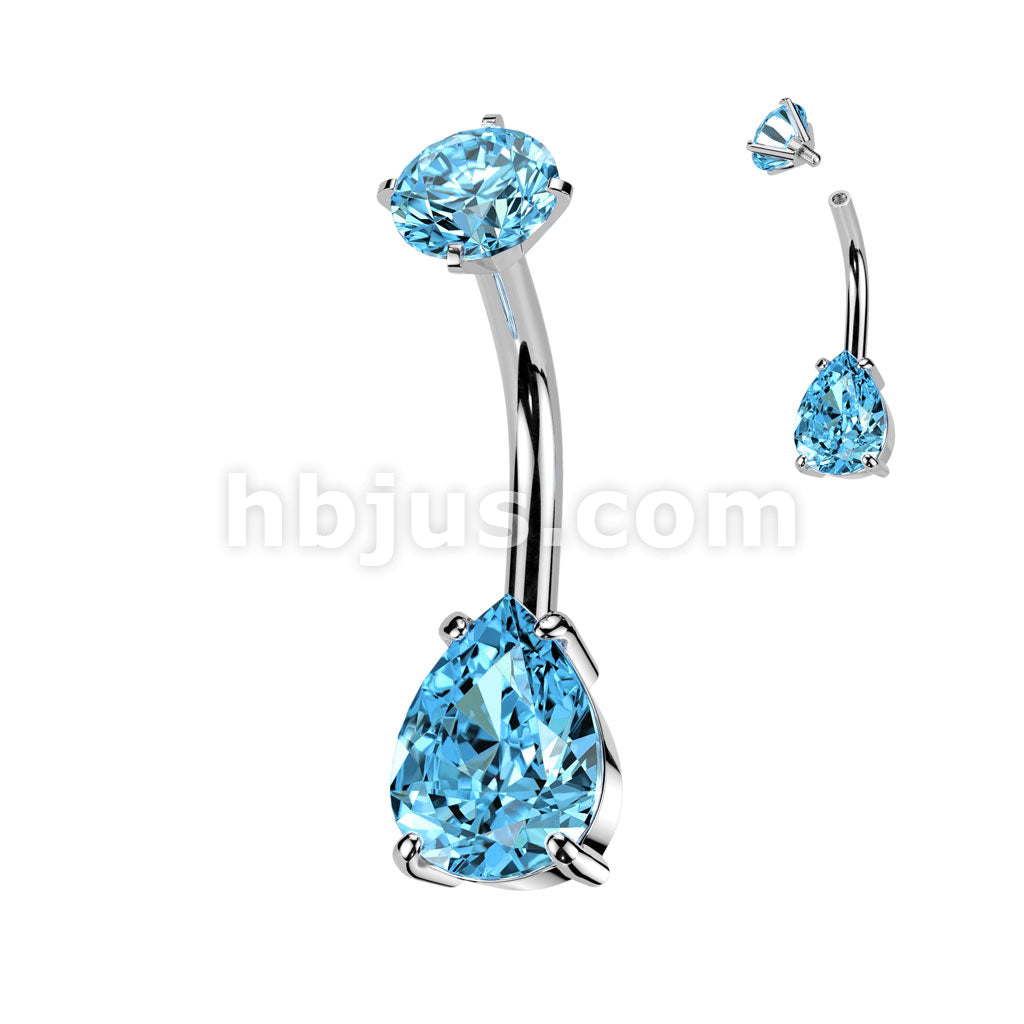 All 316L Surgical Steel Internally Threaded Prong Set Teardrop CZ Belly... - Image 7