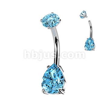 All 316L Surgical Steel Internally Threaded Prong Set Teardrop CZ Belly... - Image 7