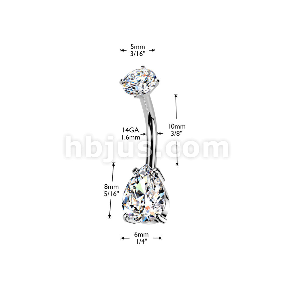 All 316L Surgical Steel Internally Threaded Prong Set Teardrop CZ Belly... - Image 8