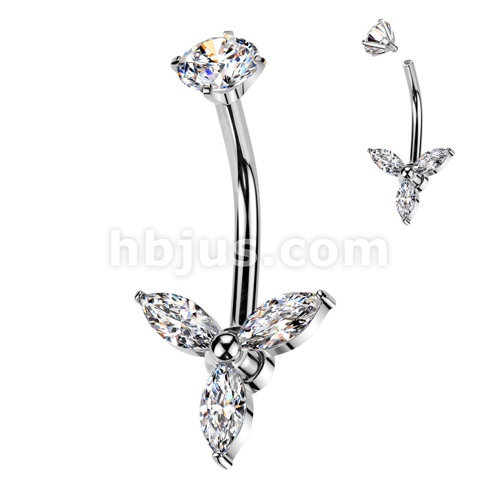 All 316L Surgical Steel Internally Threaded Marquise CZ Trinity Belly... - Image 2