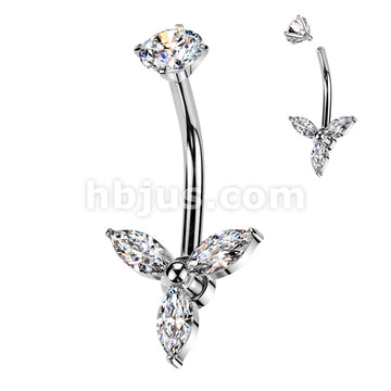 All 316L Surgical Steel Internally Threaded Marquise CZ Trinity Belly... - Image 2