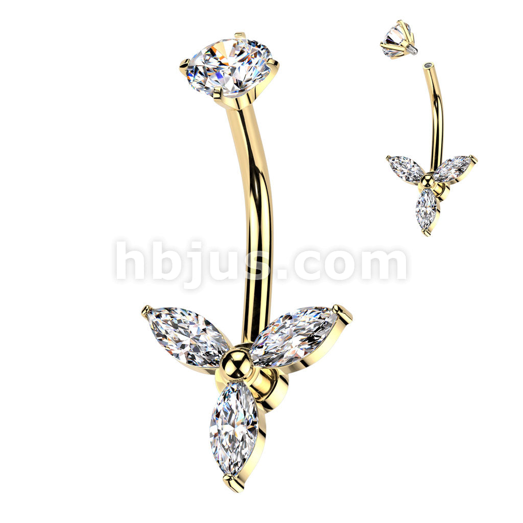 All 316L Surgical Steel Internally Threaded Marquise CZ Trinity Belly... - Image 3