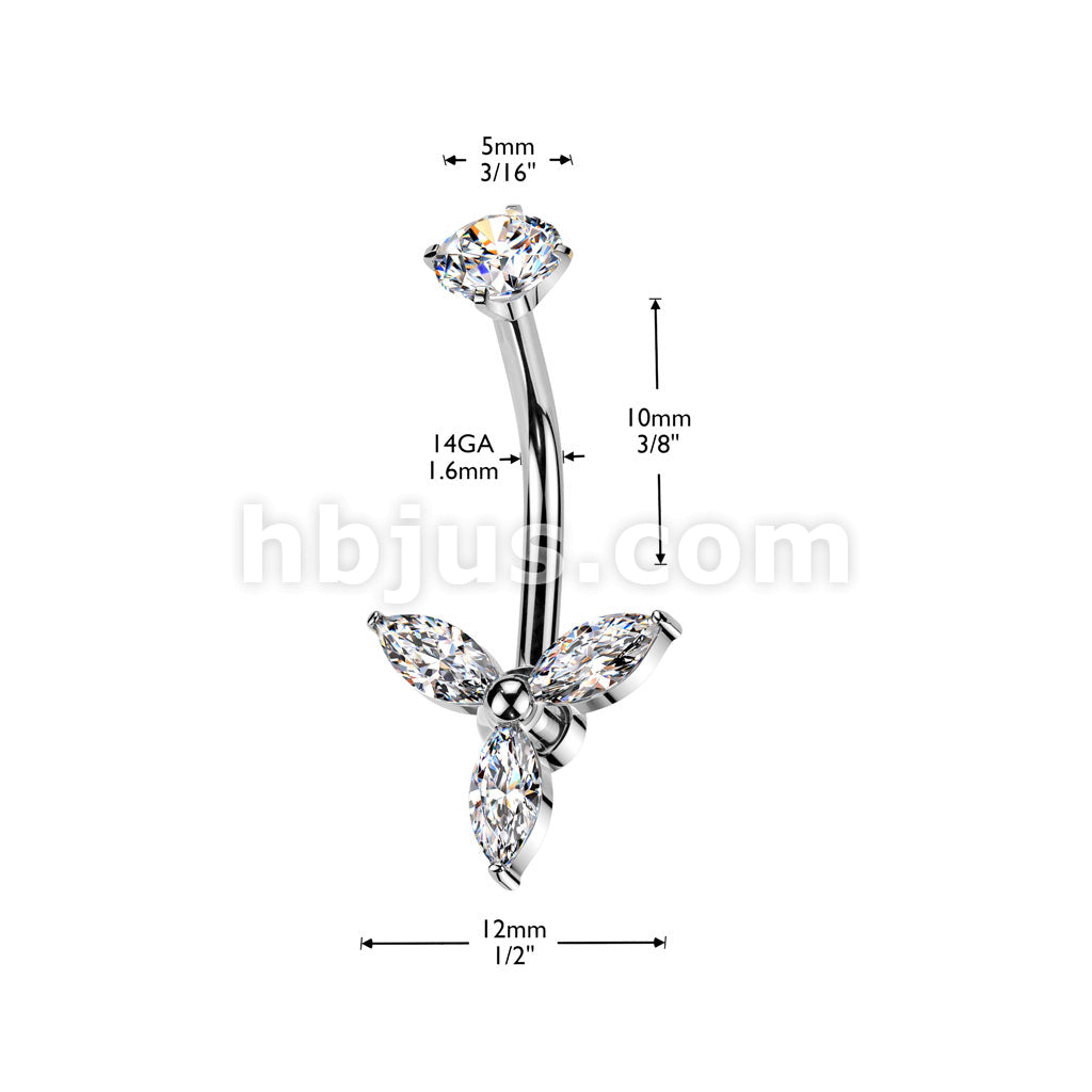 All 316L Surgical Steel Internally Threaded Marquise CZ Trinity Belly... - Image 4