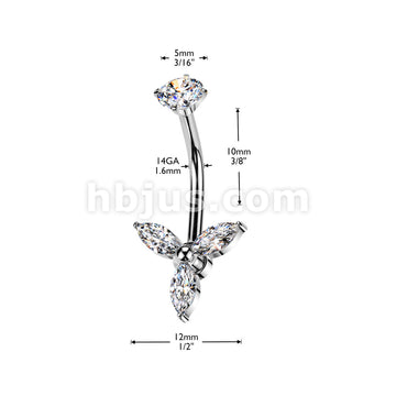 All 316L Surgical Steel Internally Threaded Marquise CZ Trinity Belly... - Image 4