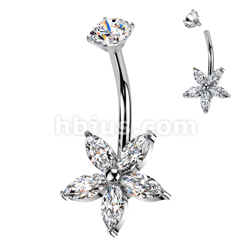 All 316L Surgical Steel Internally Threaded Marquise CZ Flower Belly... - Image 2
