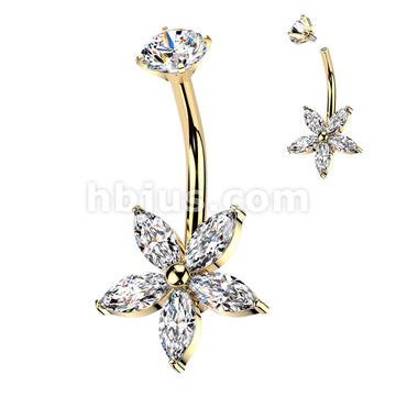 All 316L Surgical Steel Internally Threaded Marquise CZ Flower Belly... - Image 3