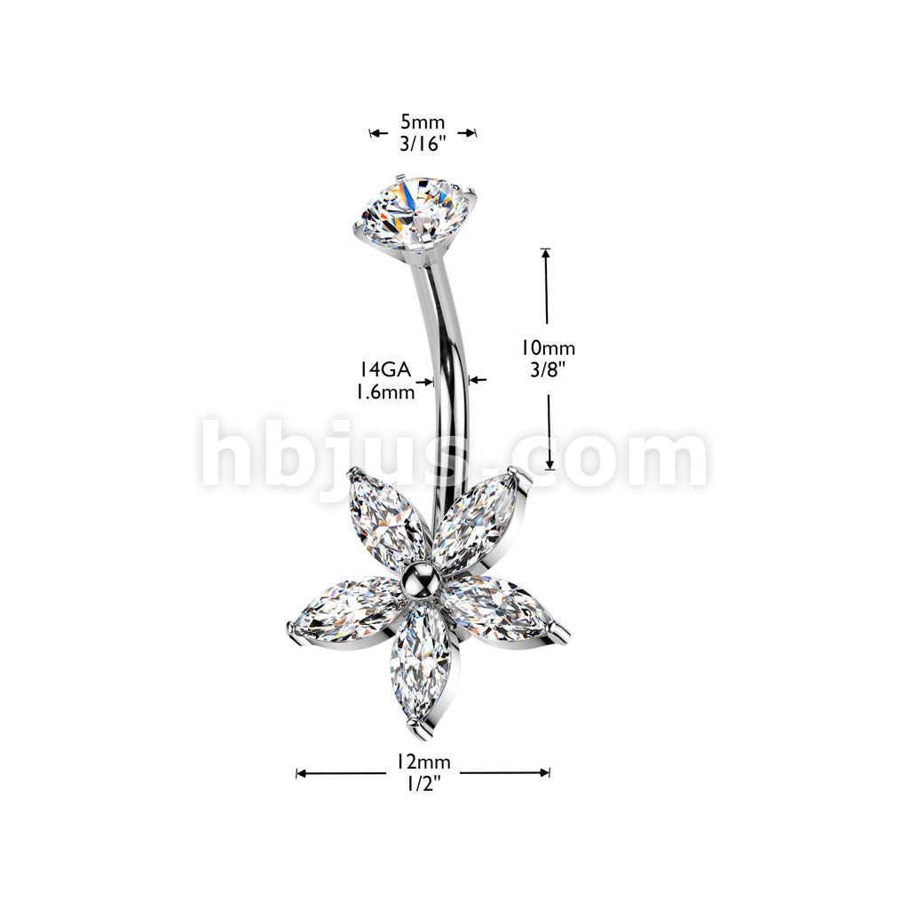All 316L Surgical Steel Internally Threaded Marquise CZ Flower Belly... - Image 4