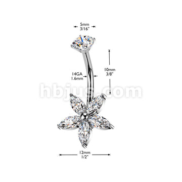 All 316L Surgical Steel Internally Threaded Marquise CZ Flower Belly... - Image 4