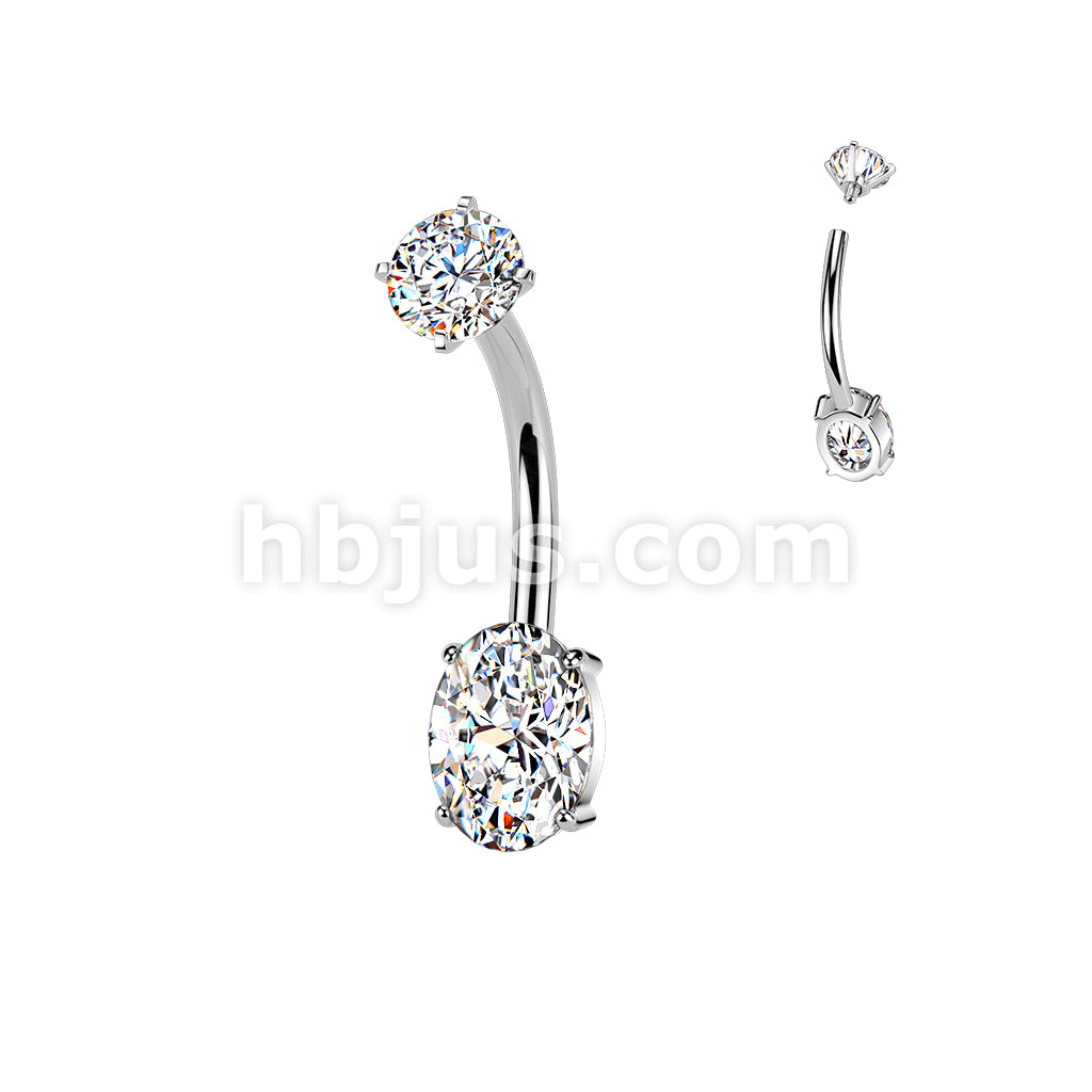 316L Surgical Steel All 316L Internally Threaded Prong Set Oval CZ... - Image 2