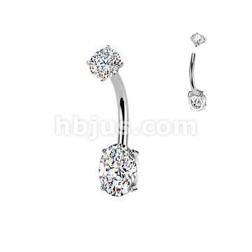 316L Surgical Steel All 316L Internally Threaded Prong Set Oval CZ... - Image 2