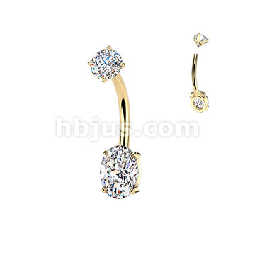 316L Surgical Steel All 316L Internally Threaded Prong Set Oval CZ... - Image 3