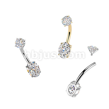 316L Surgical Steel All 316L Internally Threaded Prong Set Oval CZ...