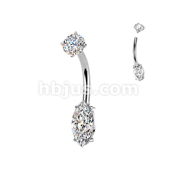 316L Surgical Steel All 316L Internally Threaded Prong Set Marquise CZ... - Image 2