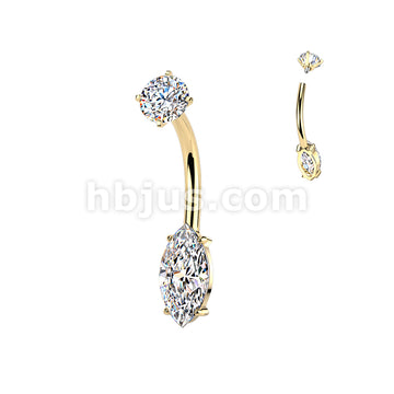316L Surgical Steel All 316L Internally Threaded Prong Set Marquise CZ... - Image 3