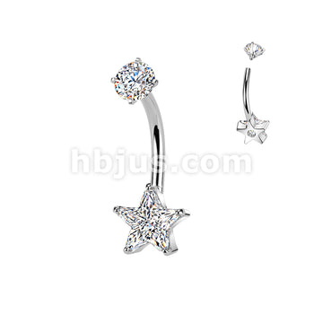 316L Surgical Steel All 316L Internally Threaded Prong Set Star CZ... - Image 2