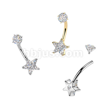 316L Surgical Steel All 316L Internally Threaded Prong Set Star CZ...