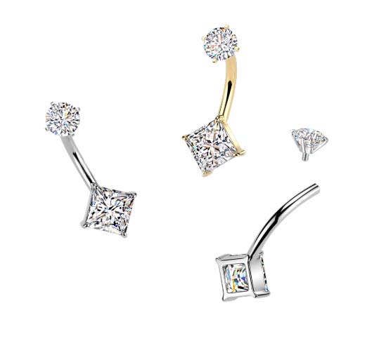 316L Surgical Steel All 316L Internally Threaded Prong Set Diamond CZ...