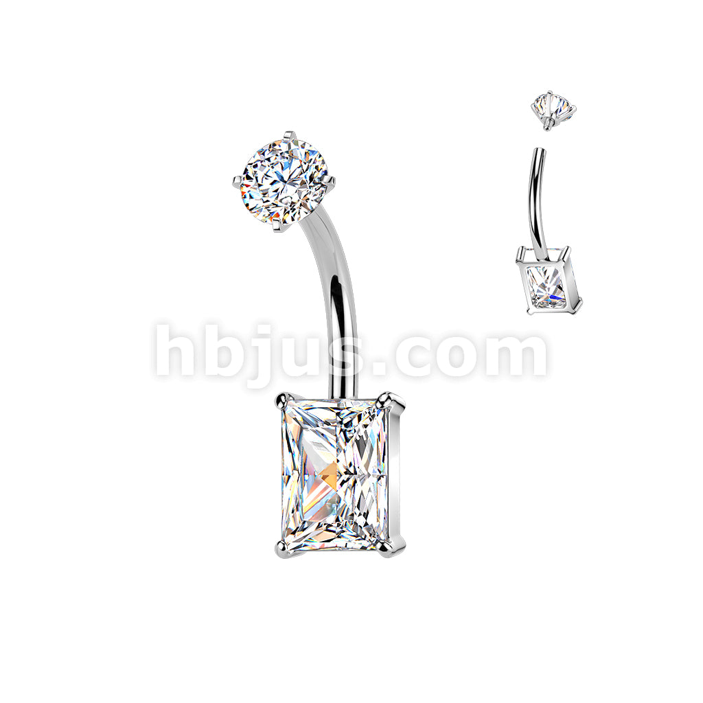316L Surgical Steel All 316L Internally Threaded Prong Set Baguette CZ... - Image 2